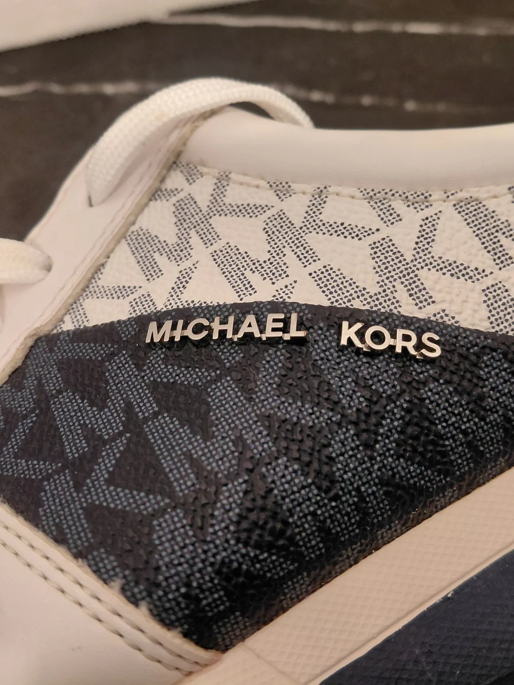 Michael Kors White and Navy MK Logo Lace-Up Sneakers